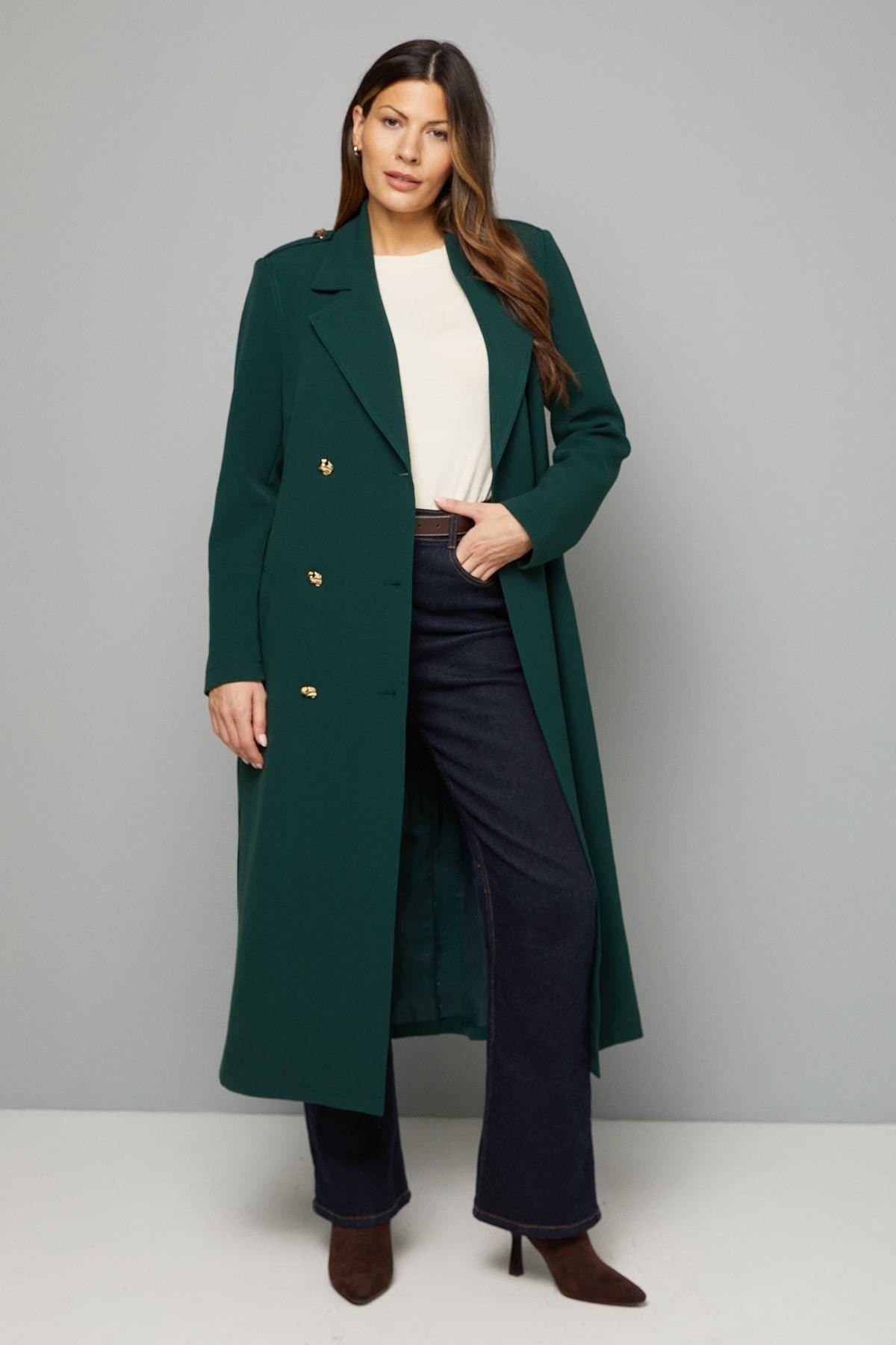 Wallis Wallis Women's Double Crepe Trench Coat in Green