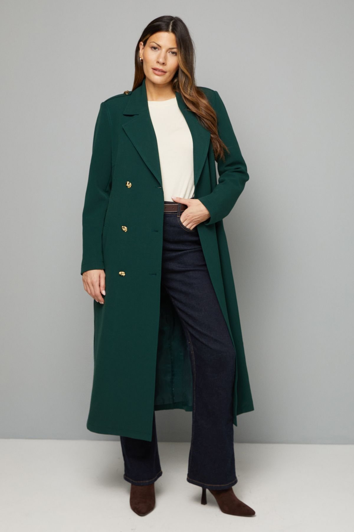 Wallis Wallis Women's Double Crepe Trench Coat in Green - 2