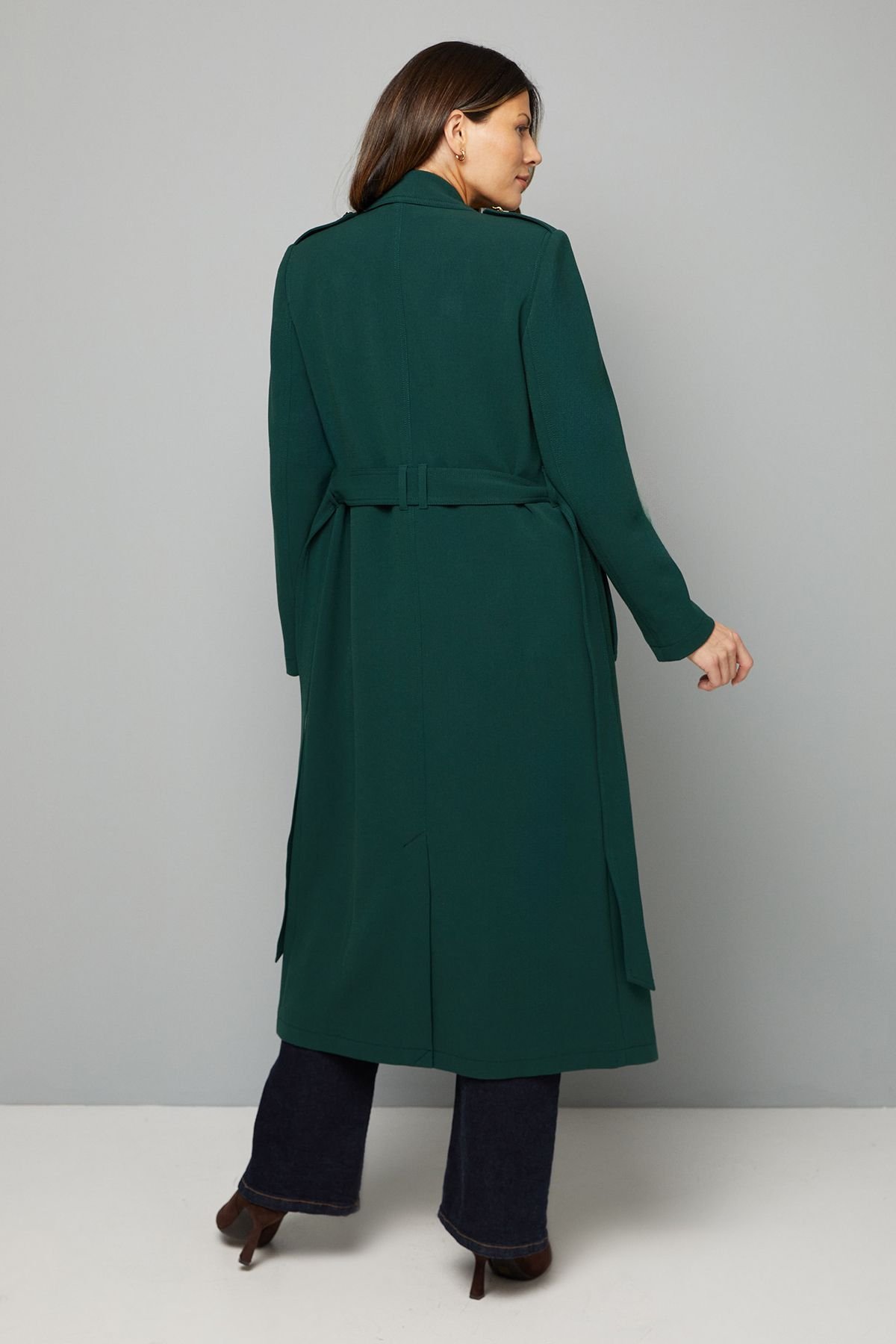Wallis Wallis Women's Double Crepe Trench Coat in Green - 3