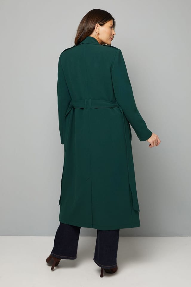 Wallis Wallis Women's Double Crepe Trench Coat in Green - 3