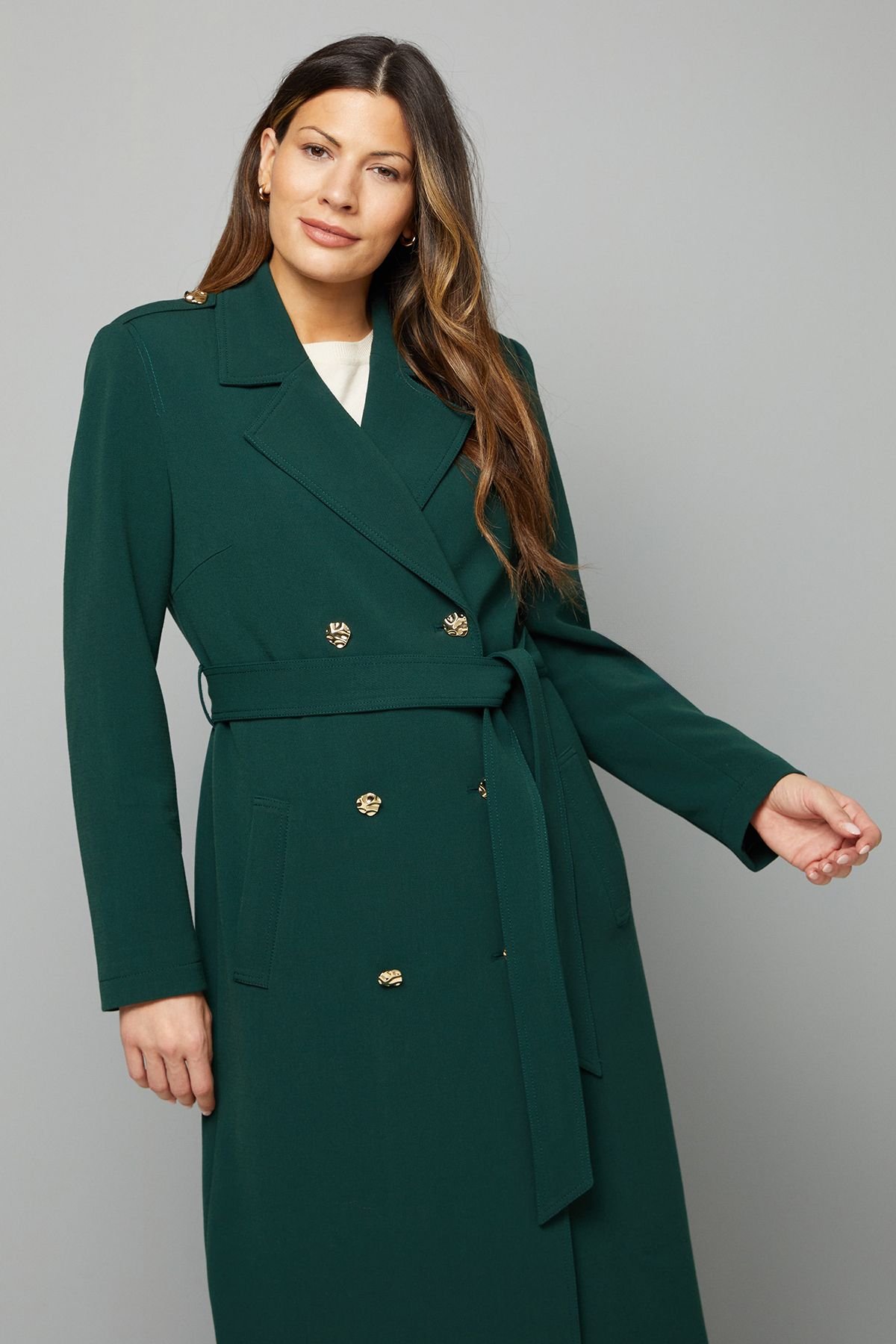Wallis Wallis Women's Double Crepe Trench Coat in Green - 4