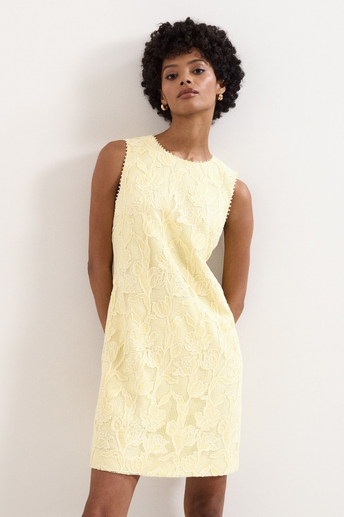 Phase Eight Phase Eight Women's Bryony Sleeveless Lace Mini Dress in Lemon - 3