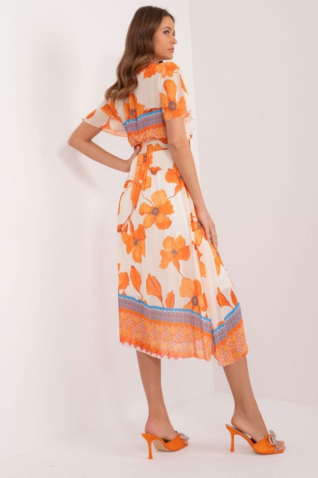 Love Lace Love Lace Women's Summer Frilled Sleeve Belted Lined Dress in Orange - 3