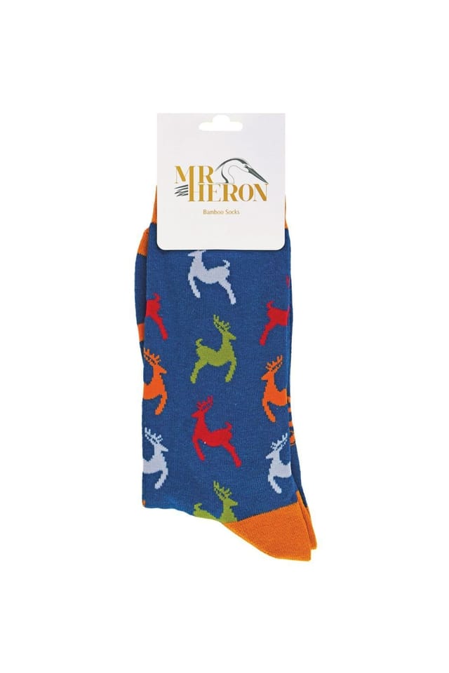 Mr Heron Mr Heron Men's Animal Patterned Soft Breathable Bamboo Novelty Socks in Mid Blue - 2