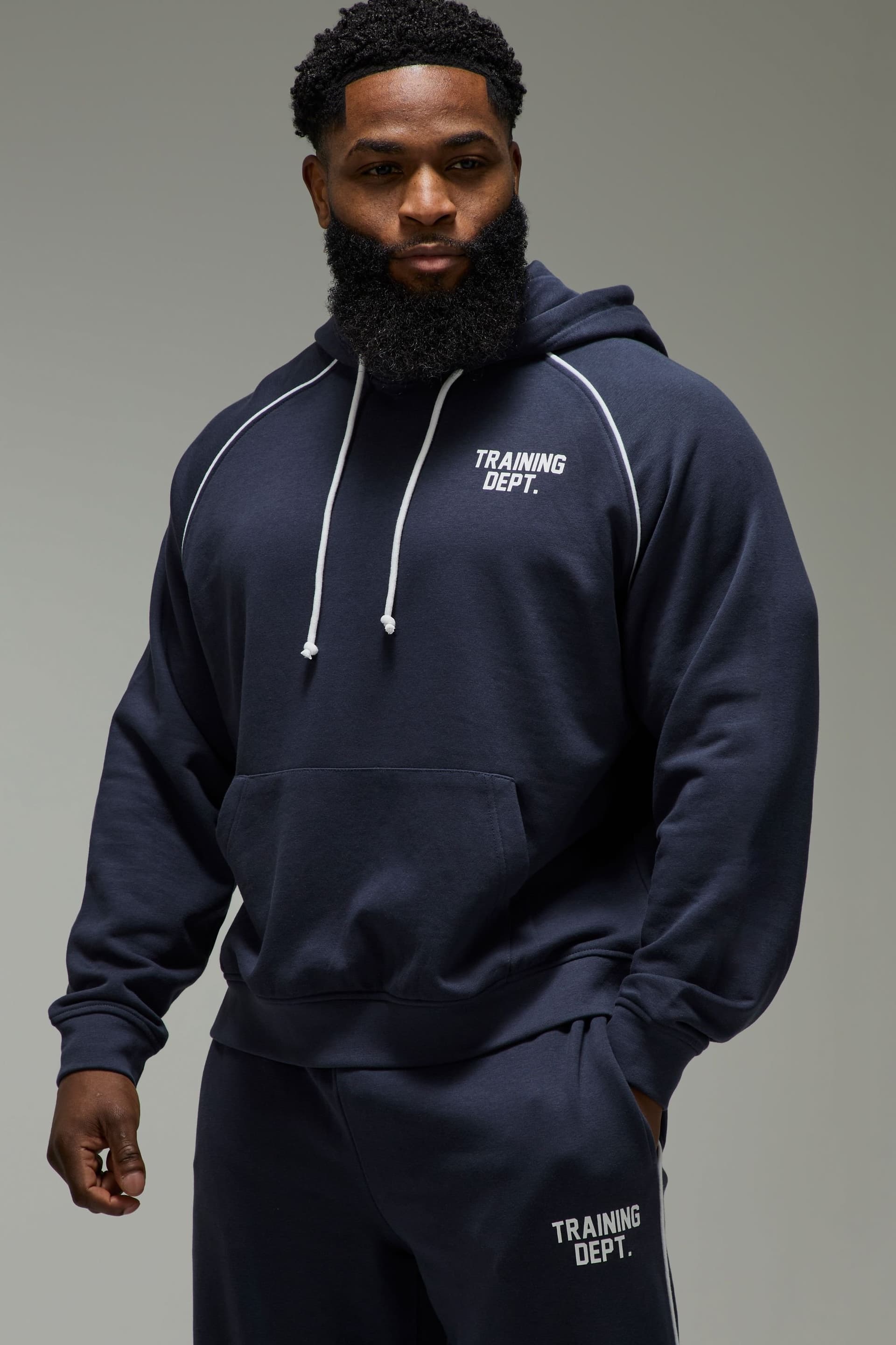 Training Dept. Training Dept. Men's Training Dept Oversized Boxy Piping Hoodie in Navy