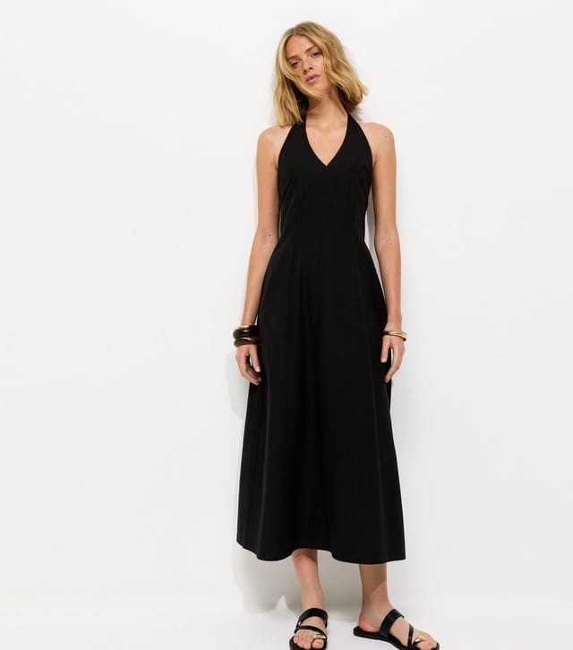 New Look Women's Black Halter Neck Cotton Rich Midi Dress New Look - 3