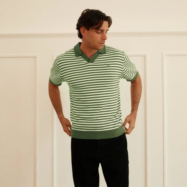 Walker & Hunt Walker & Hunt Men's Milton Striped Polo in Light Green - 3