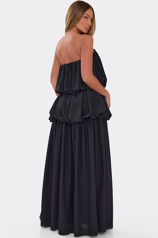 EGO EGO Women's Sleeveless Bandeau Tiered Chiffon Maxi Dress in Black - 2