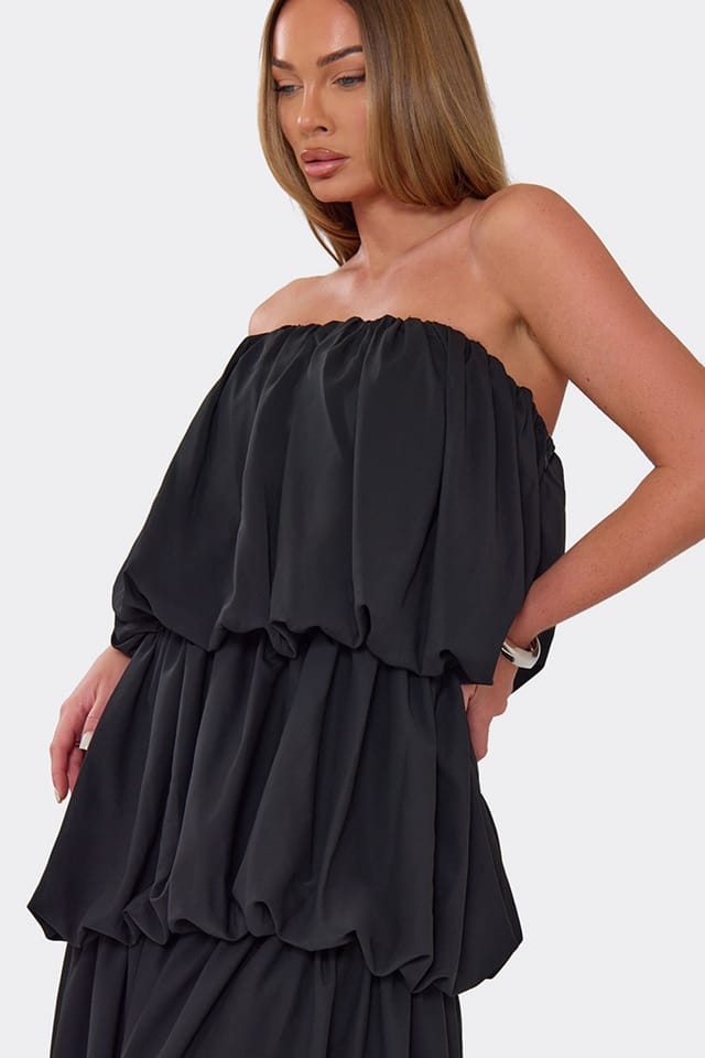 EGO EGO Women's Sleeveless Bandeau Tiered Chiffon Maxi Dress in Black - 3