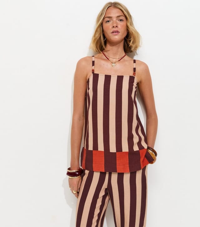 New Look Women's Brown Striped With Linen Longline Cami Top New Look - 2