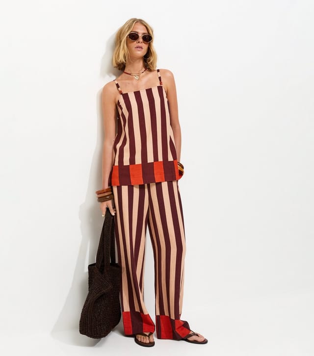 New Look Women's Brown Striped With Linen Longline Cami Top New Look - 3