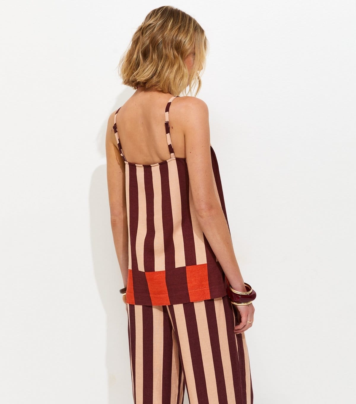 New Look Women's Brown Striped With Linen Longline Cami Top New Look - 4