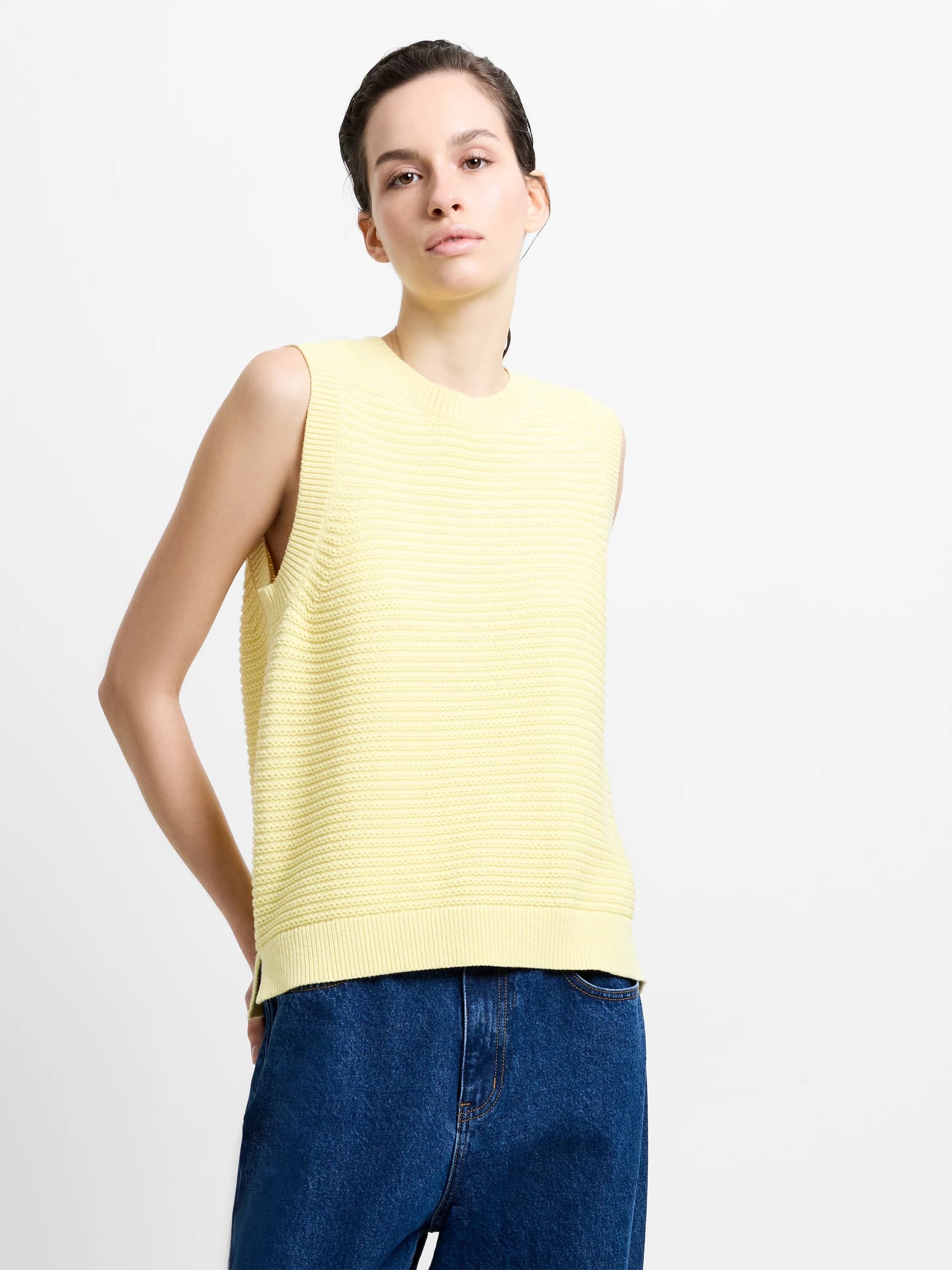 French Connection Lily Mozart Knit Tank Top Mellow Yellow