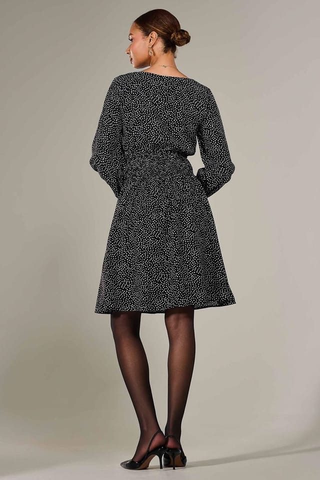 Jolie Moi Jolie Moi Women's Long Sleeve Ruched Waist Midi Dress in Black - 2