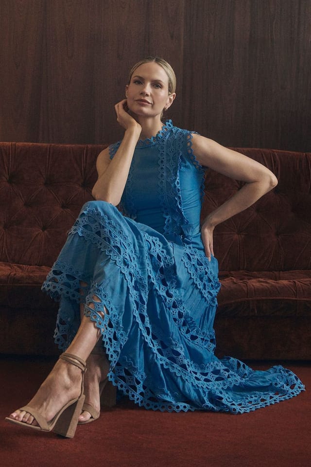 Izabel London Izabel London Women's Lace Layer Sleeveless Tie Maxi Dress in Blue - 2