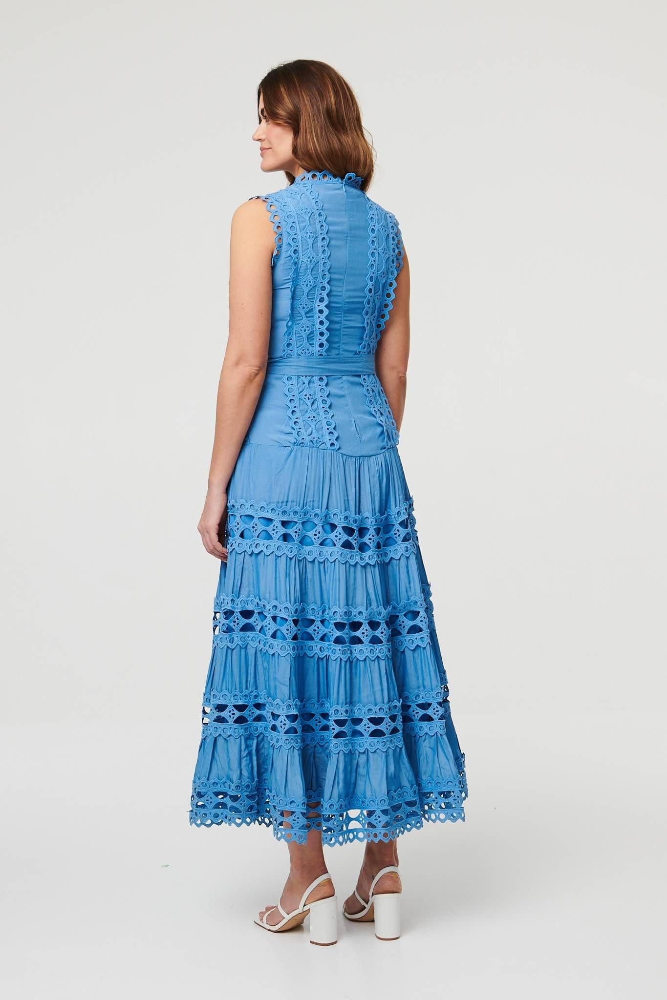 Izabel London Izabel London Women's Lace Layer Sleeveless Tie Maxi Dress in Blue - 4