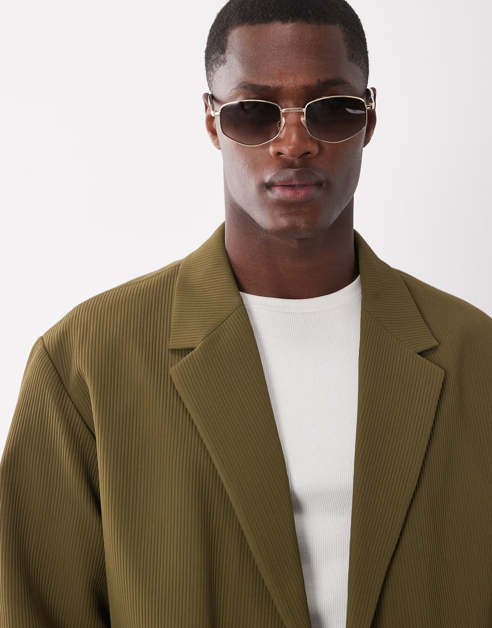 ASOS ASOS DESIGN rib texture boxy suit jacket in olive green - 1