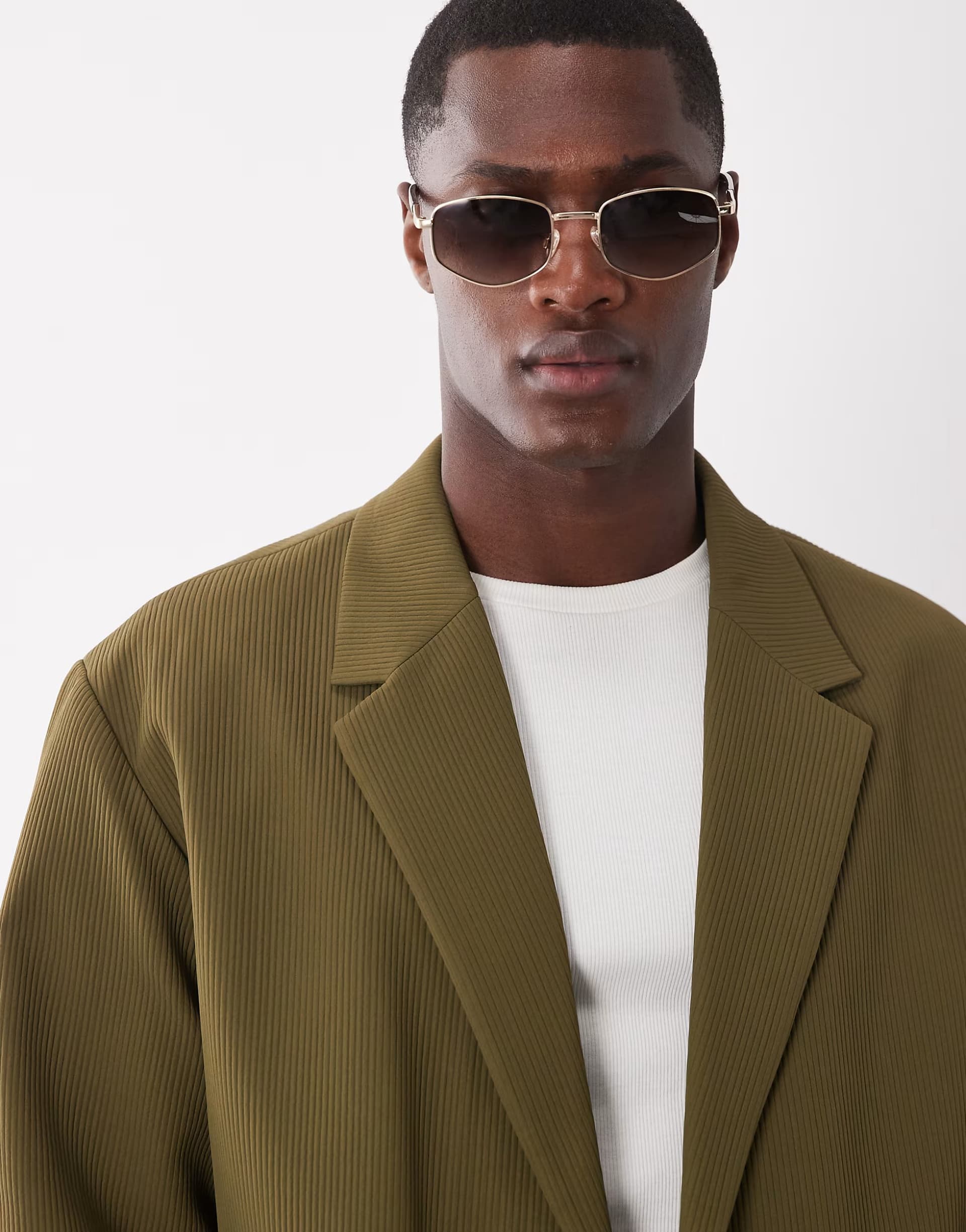 ASOS ASOS DESIGN rib texture boxy suit jacket in olive green