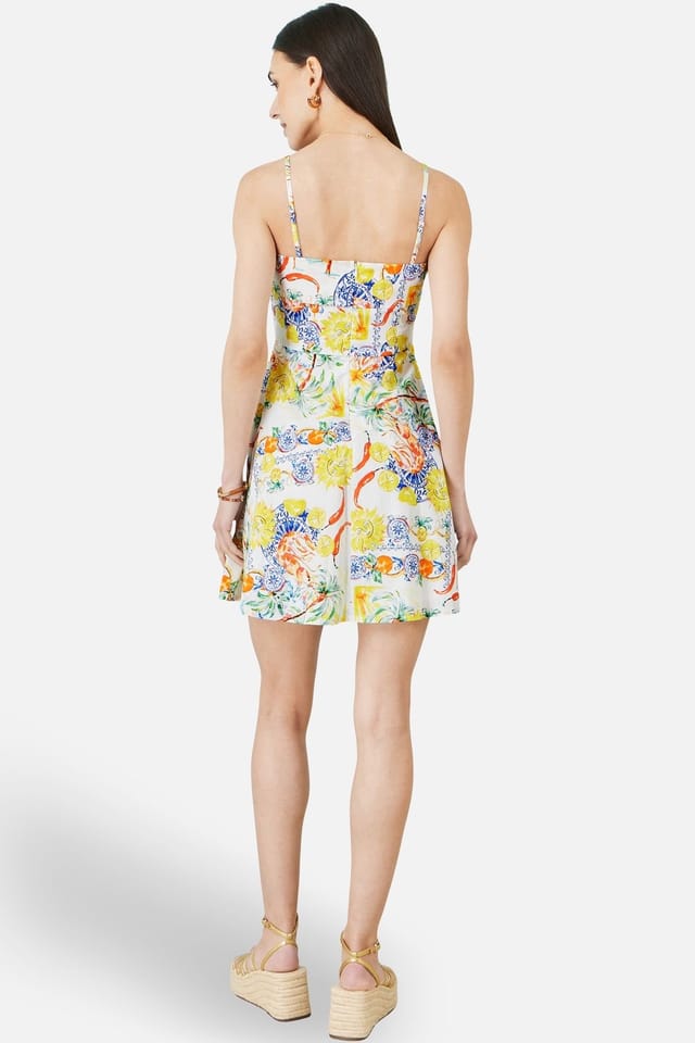 Yumi Yumi Women's White Mediterranean Print Cotton Mini Sun Dress in Natural White - 3