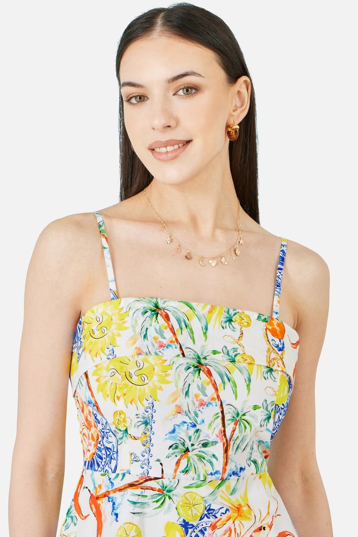 Yumi Yumi Women's White Mediterranean Print Cotton Mini Sun Dress in Natural White - 4
