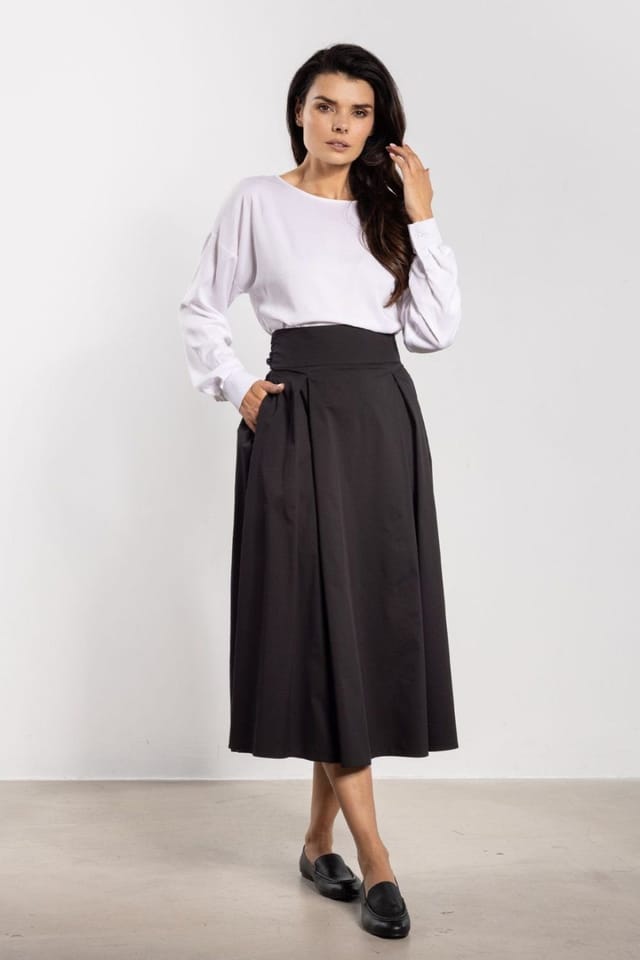 Love Lace Love Lace Women's High Waist Tie Back Midi Flared Skirt in Black - 2