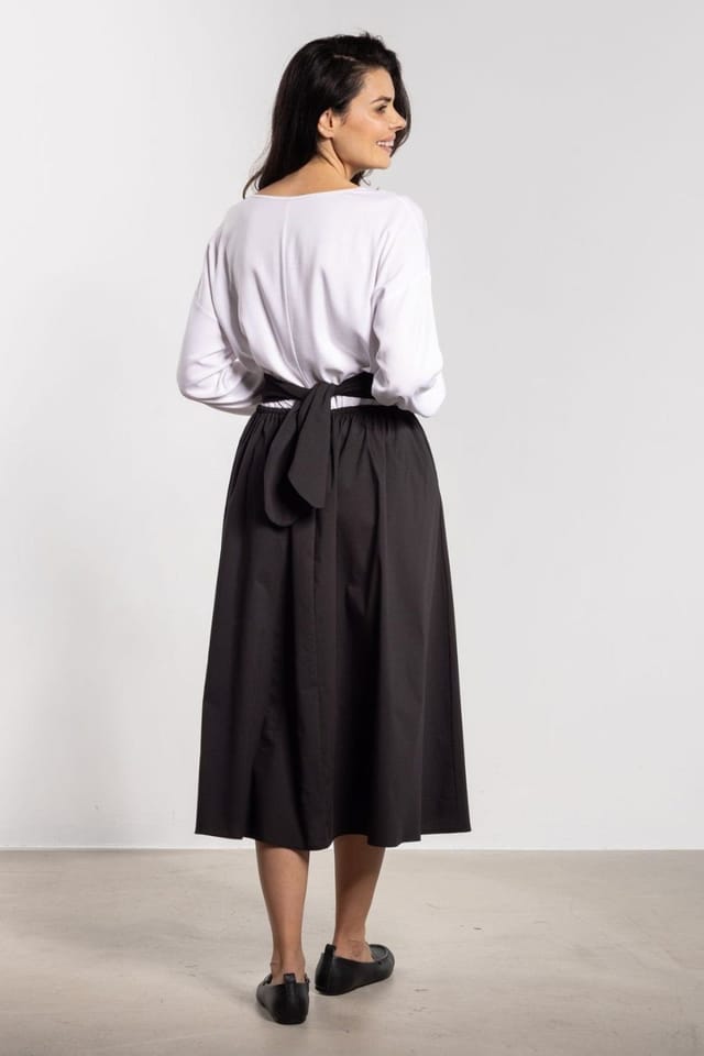 Love Lace Love Lace Women's High Waist Tie Back Midi Flared Skirt in Black - 3