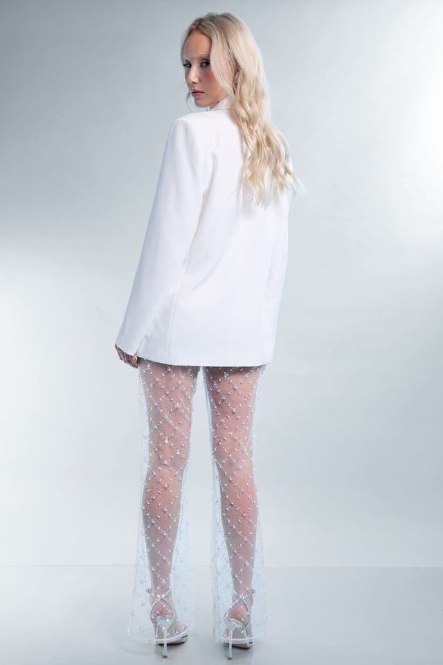 Public Desire Public Desire Women's Sheer Embellished Flared Trousers White - 3