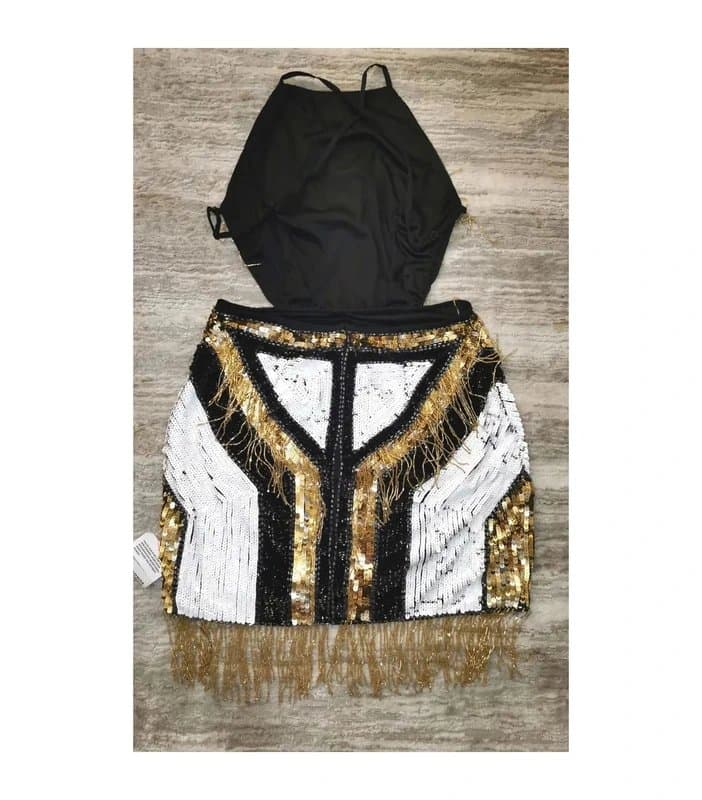 ASOS christmas party dress asos edition sequin fringe mini sexy black and gold size 12 14