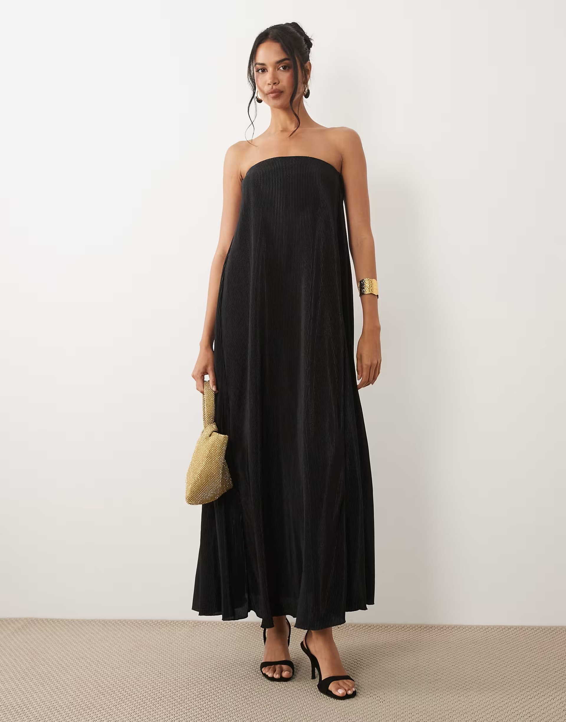 ASOS ASOS DESIGN plisse bandeau trapeze midi dress in black