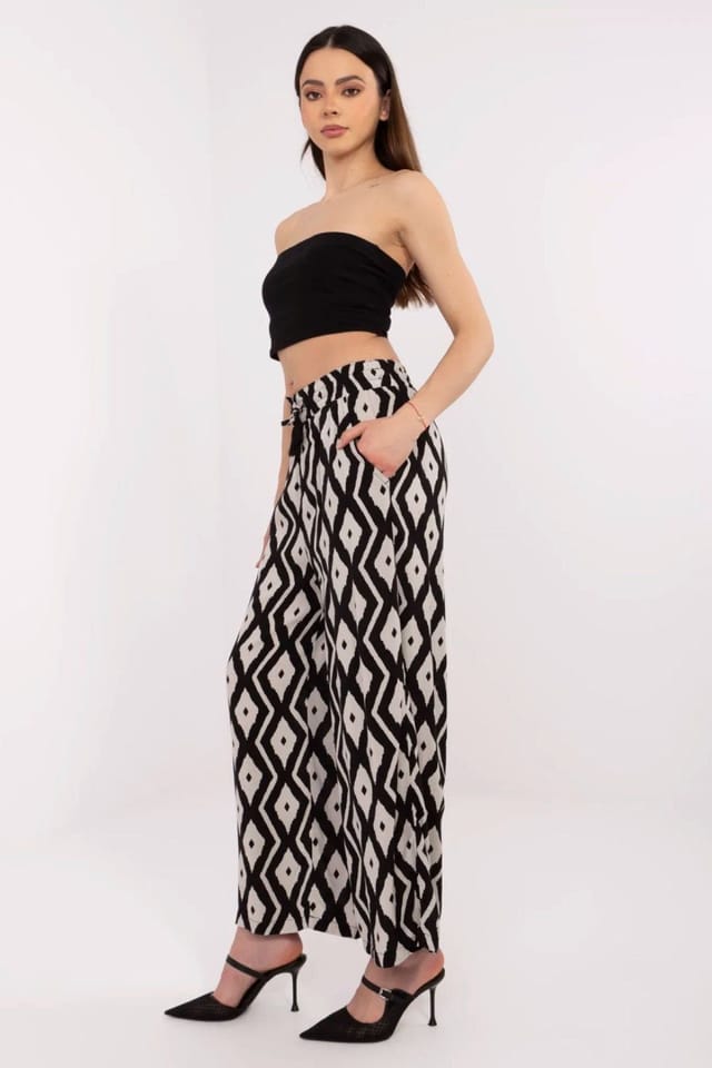 Love Lace Love Lace Women's Light Viscose Wide Leg Tie Waist Trousers Style 212664 in Black - 2