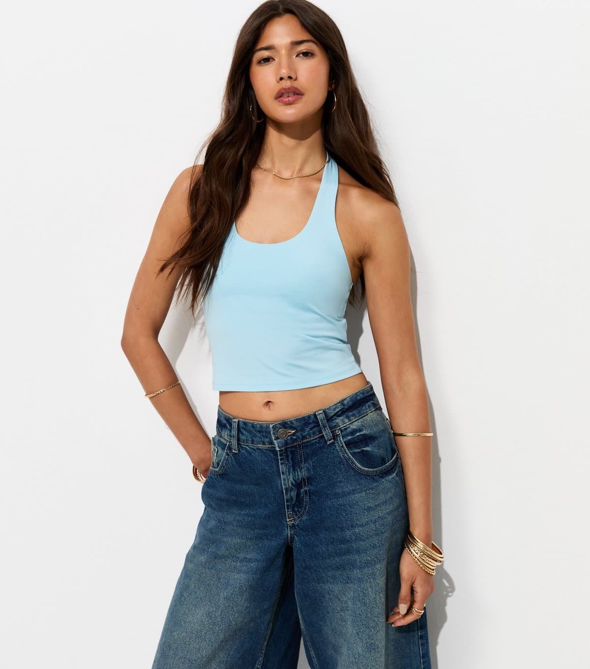 New Look New Look Light Blue Jersey Halter Neck Top