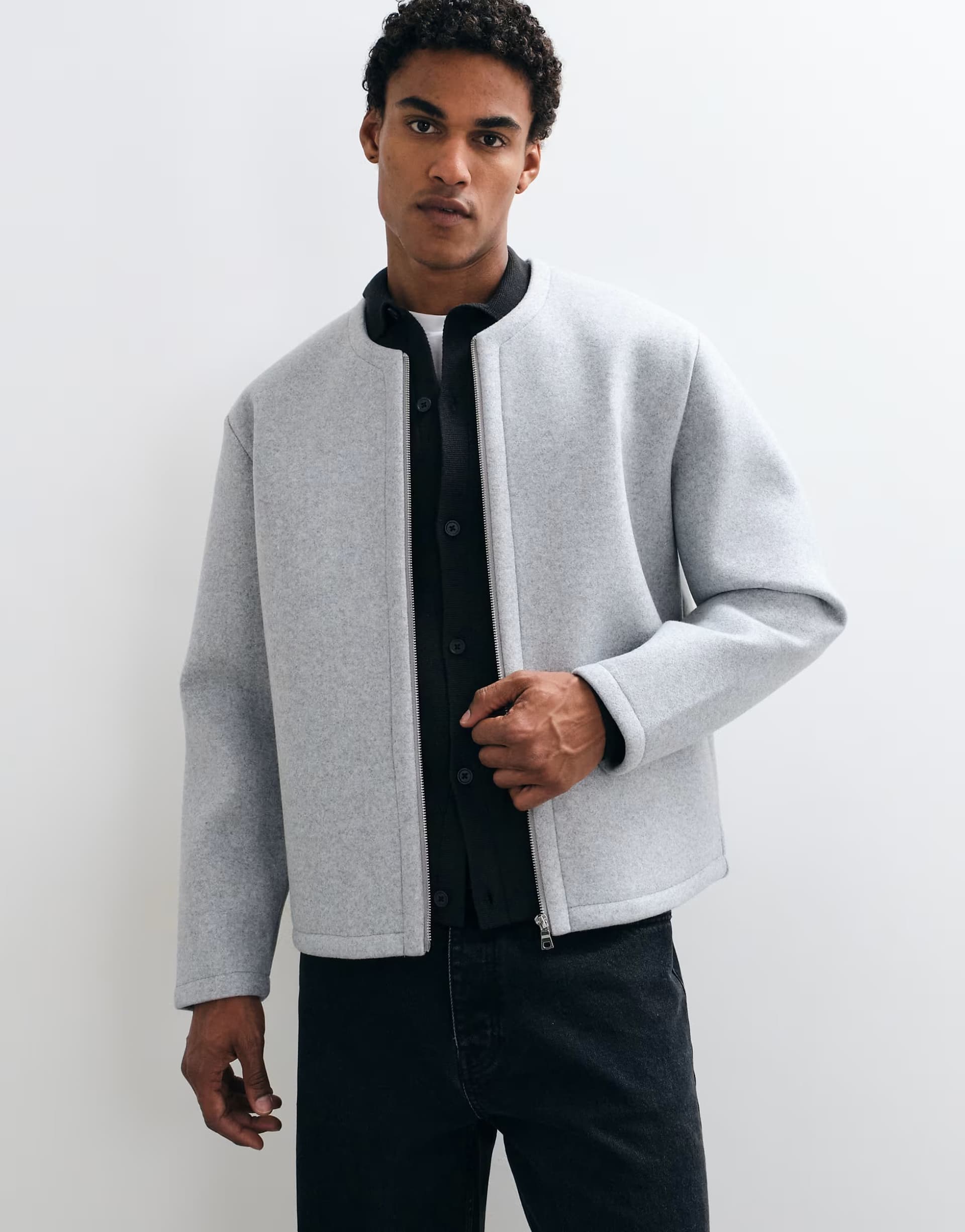 ASOS ASOS DESIGN relaxed cardigan style zip through in textured fabric in grey