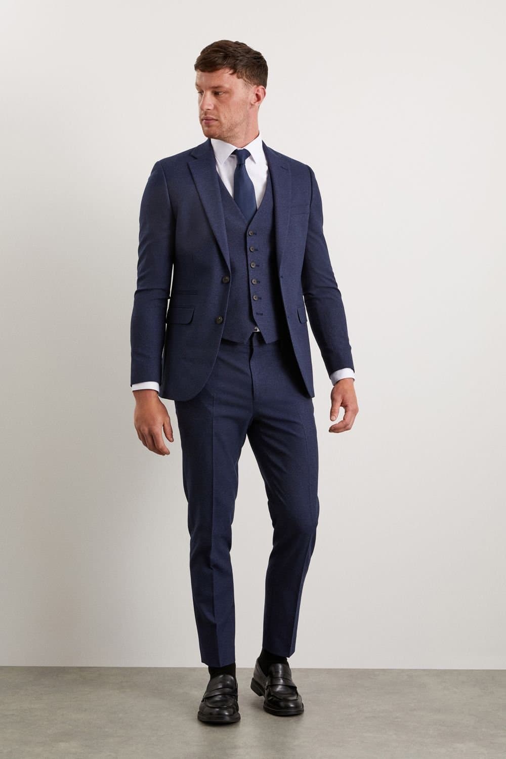 Burton Burton Men's Navy Marl Skinny Fit Suit Jacket