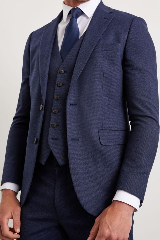 Burton Burton Men's Navy Marl Skinny Fit Suit Jacket - 2