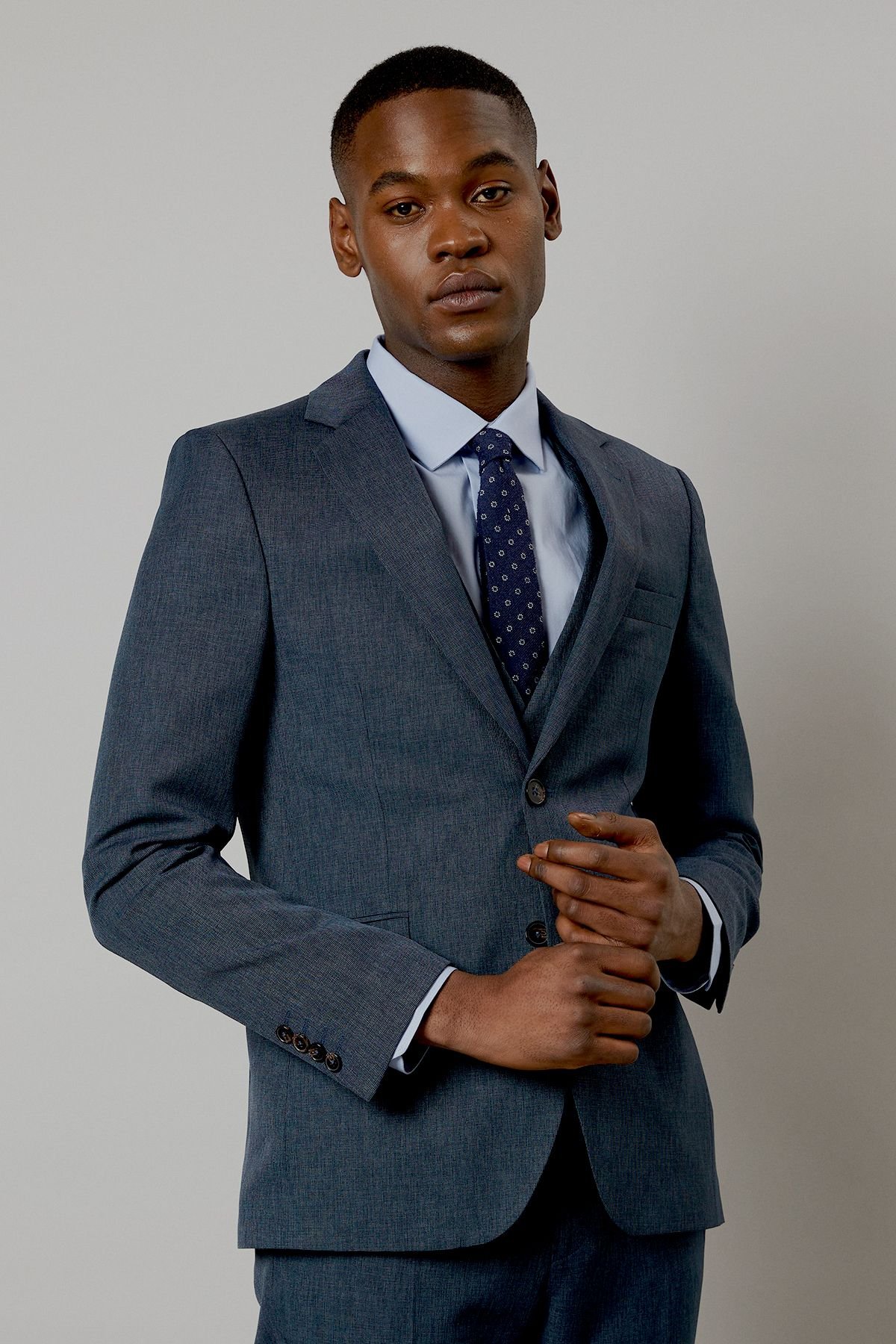 Burton Burton Men's Navy Marl Skinny Fit Suit Jacket - 4