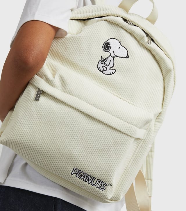 Skinnydip Cream Corduroy Snoopy Embroidered Backpack School Skinnydip New Look - 3