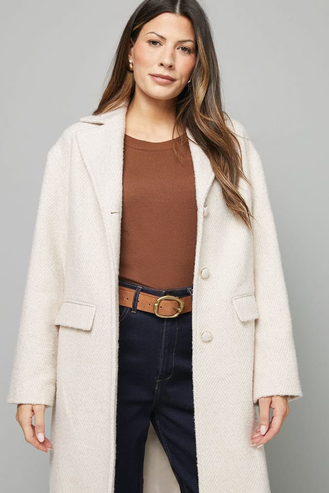 Wallis Wallis Women's Textured Single Breasted Midi Coat in Cream - 2