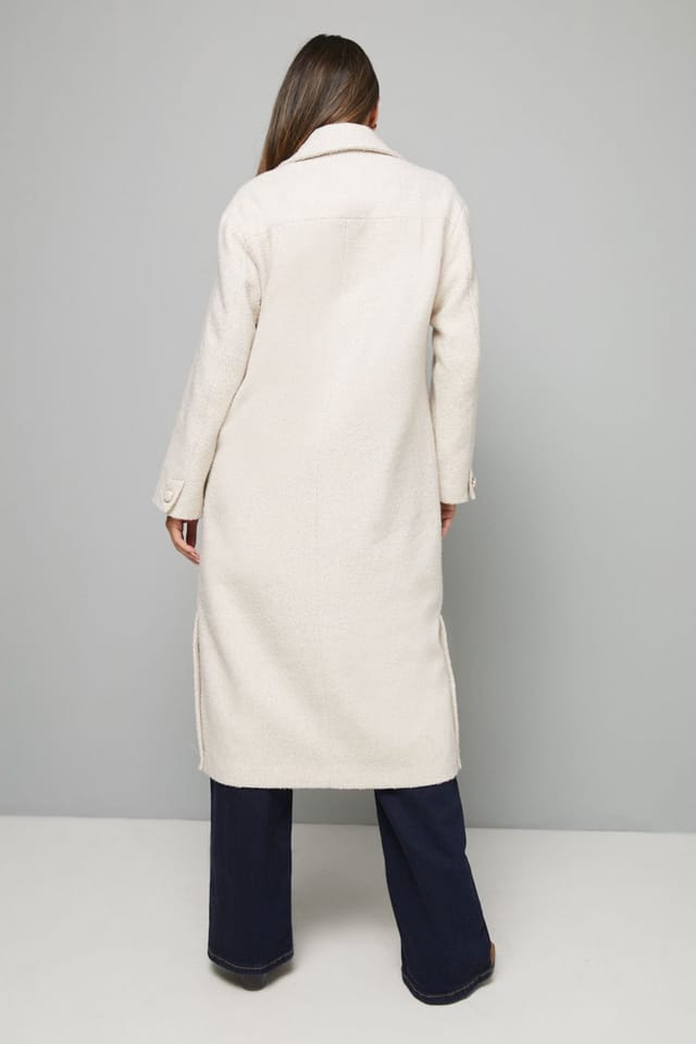 Wallis Wallis Women's Textured Single Breasted Midi Coat in Cream - 3