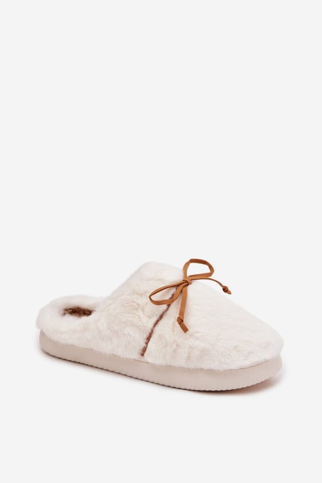 Love Lace Love Lace Women's Faux Fur Bow Front Cozy Indoor Slippers with Cushioned Insole in White - 2