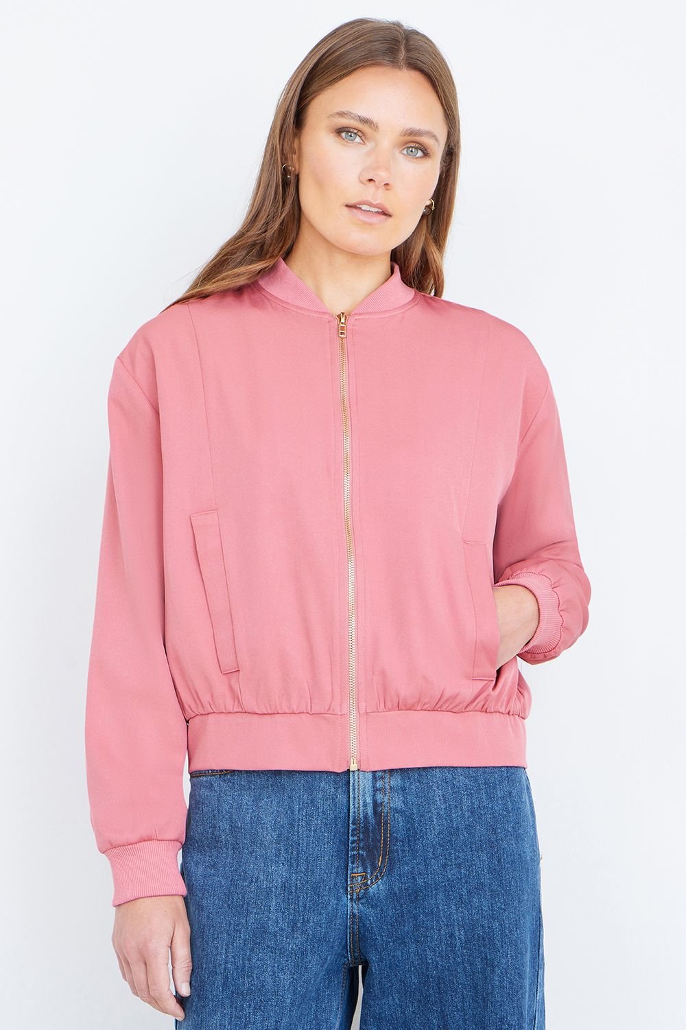 Yumi Yumi Women's Pink Relaxed Lightweight Bomber Jacket - 3