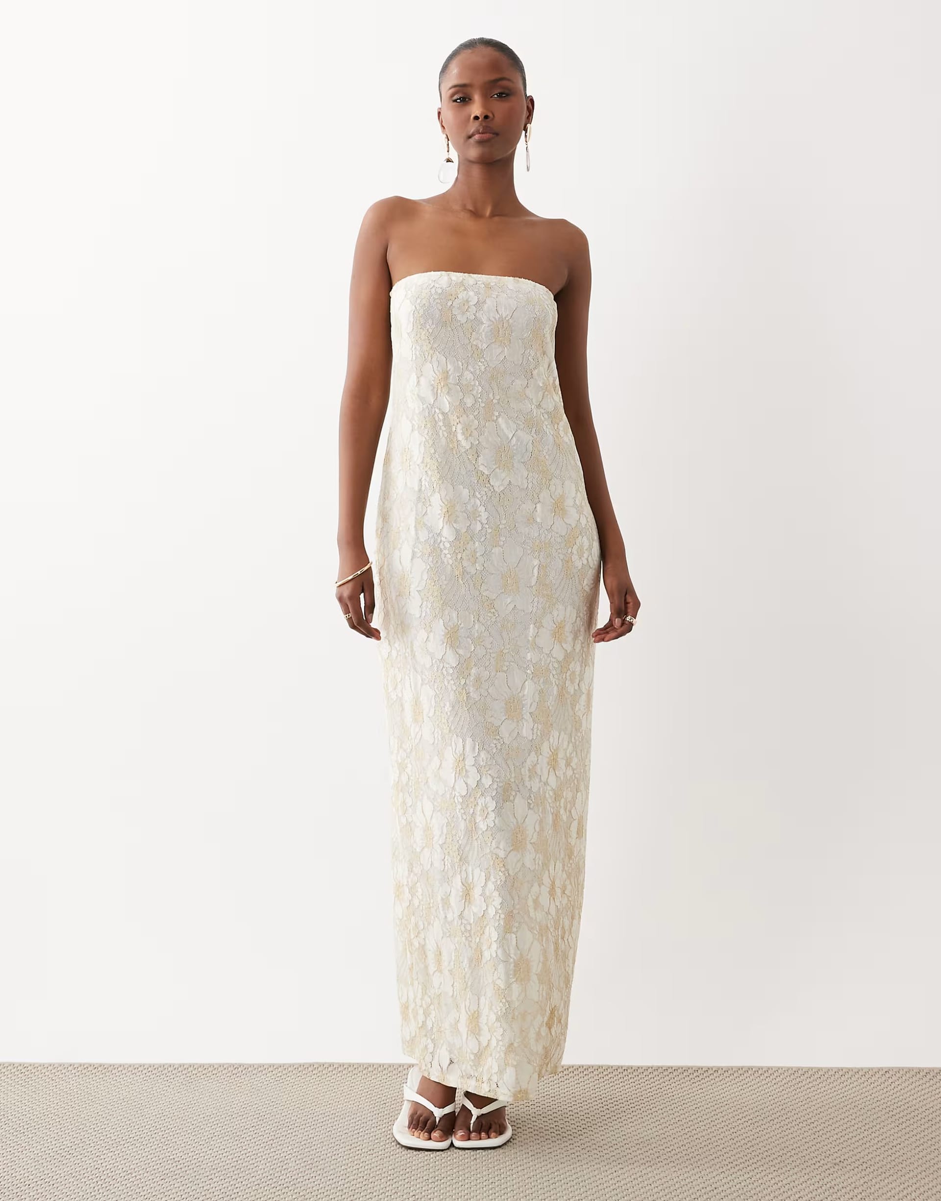 Asos South Beach White Glitter Lace Bandeau Maxi Dress