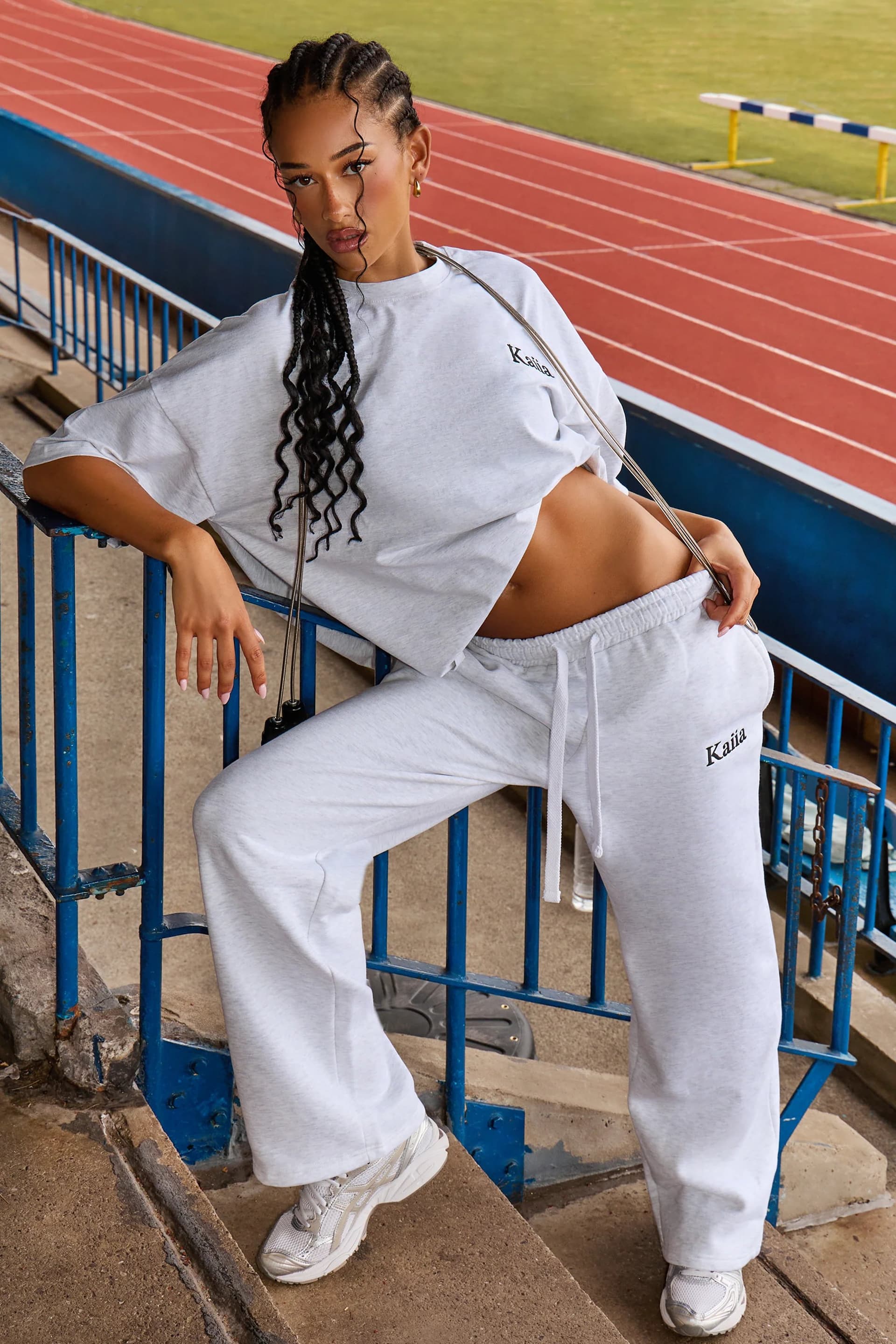 Kaiia Kaiia Wide Leg Joggers Grey Marl & Black