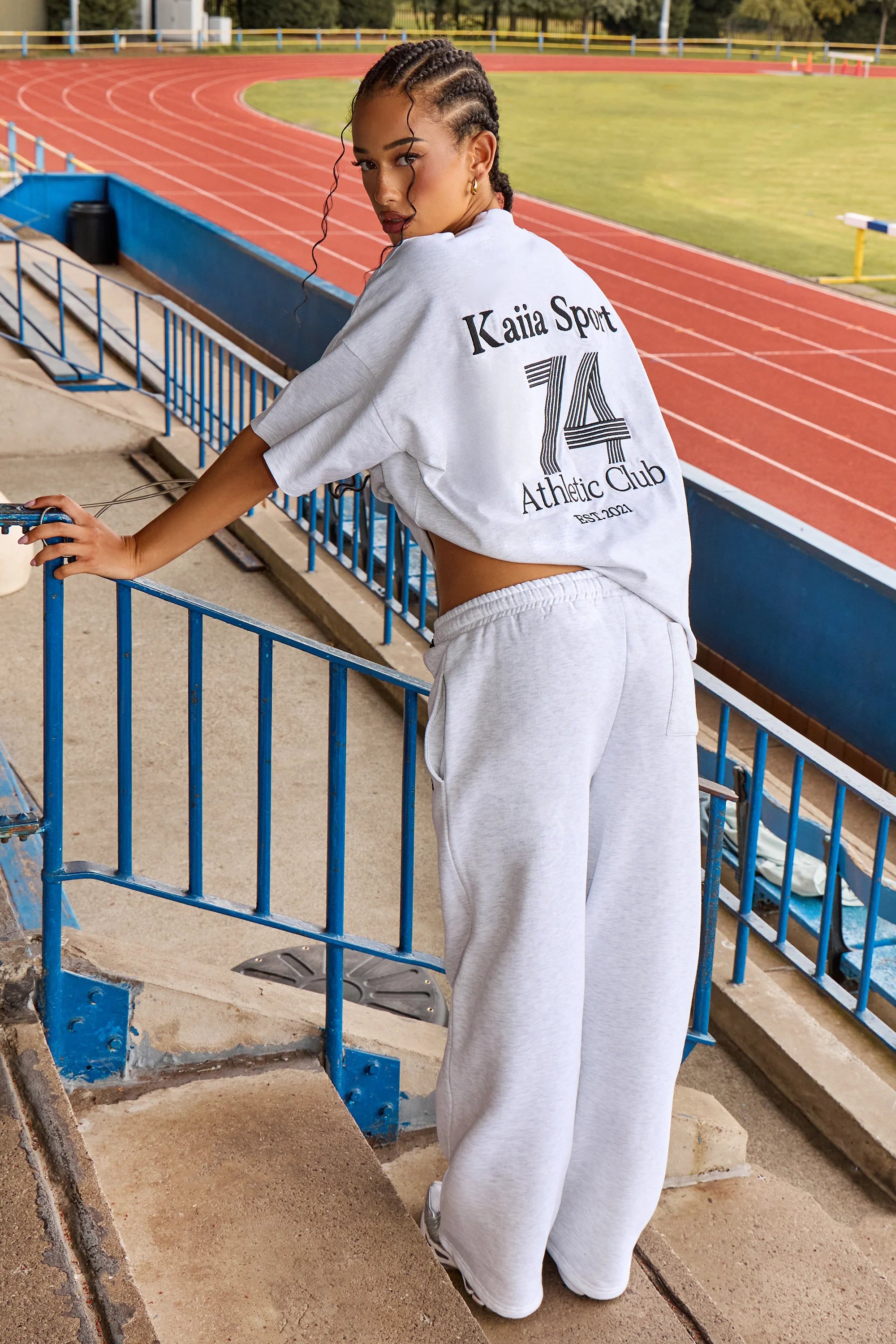 Kaiia Kaiia Wide Leg Joggers Grey Marl & Black - 2