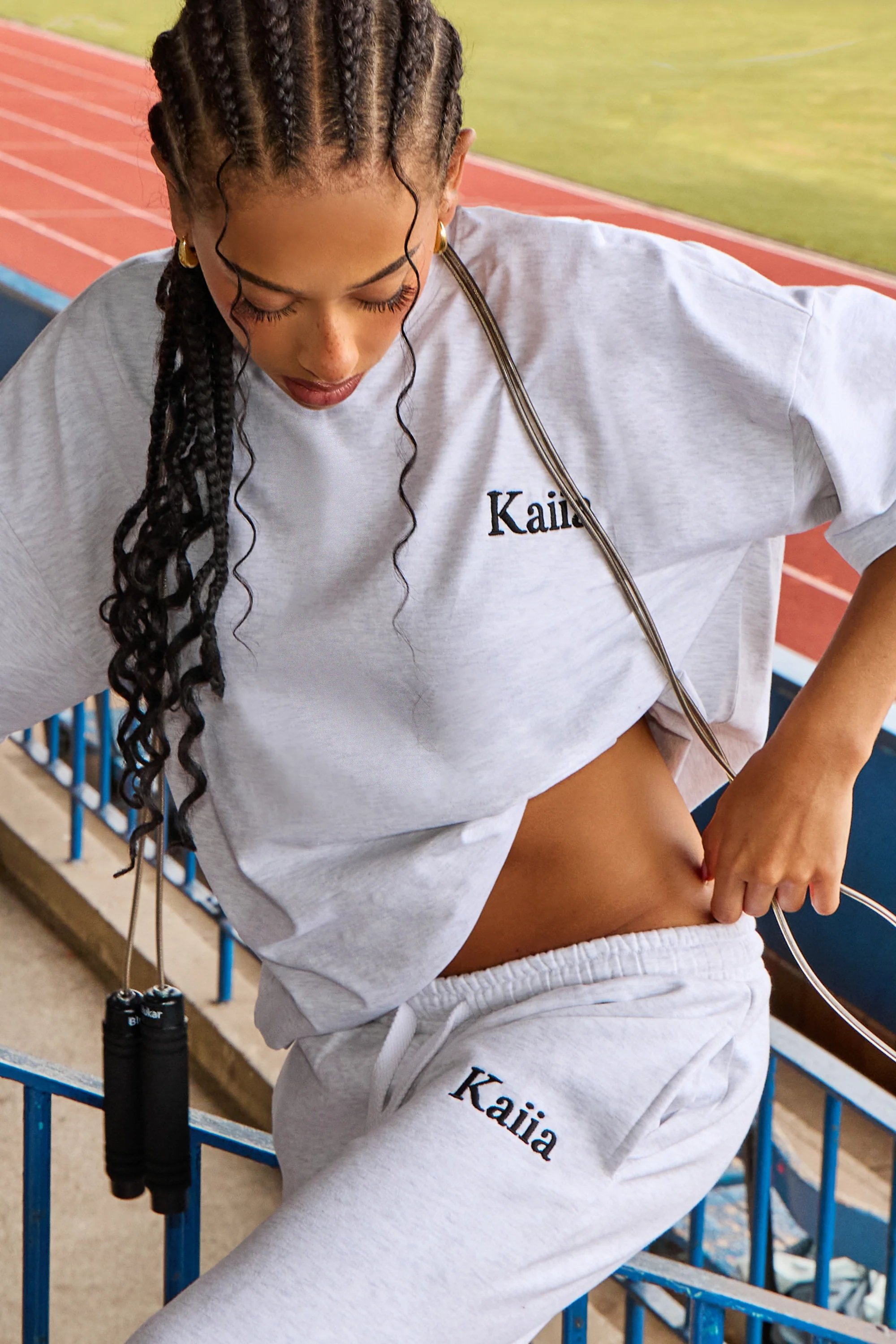 Kaiia Kaiia Wide Leg Joggers Grey Marl & Black - 3