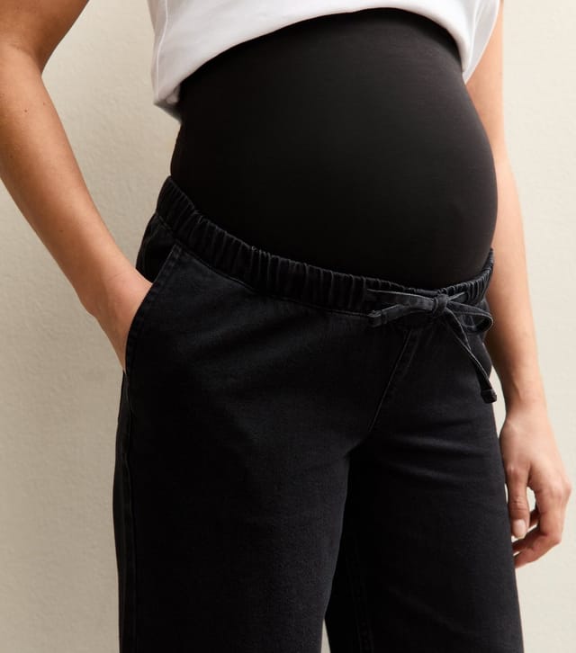 New Look Women's Maternity Black Wide Leg Drawstring Waist Jeans New Look - 2