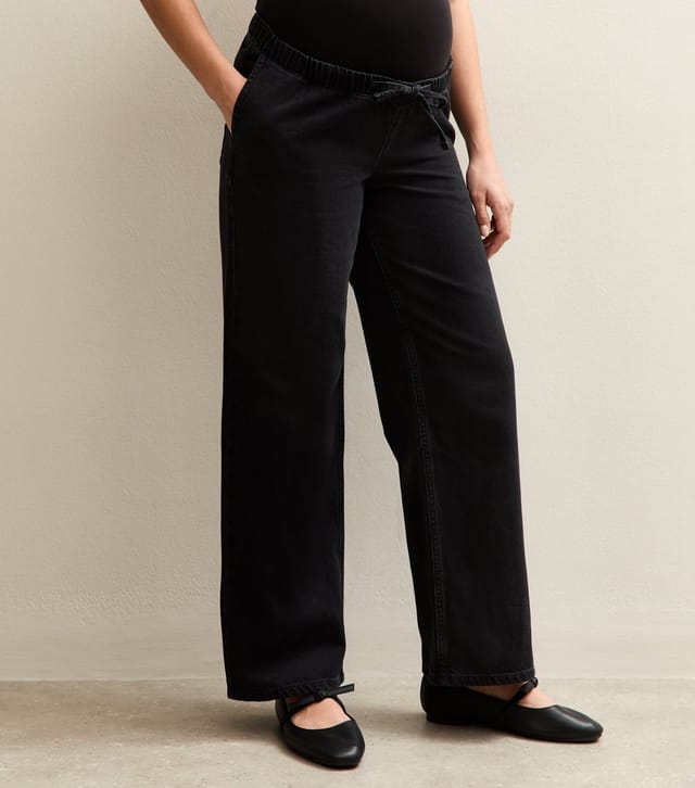 New Look Women's Maternity Black Wide Leg Drawstring Waist Jeans New Look - 3