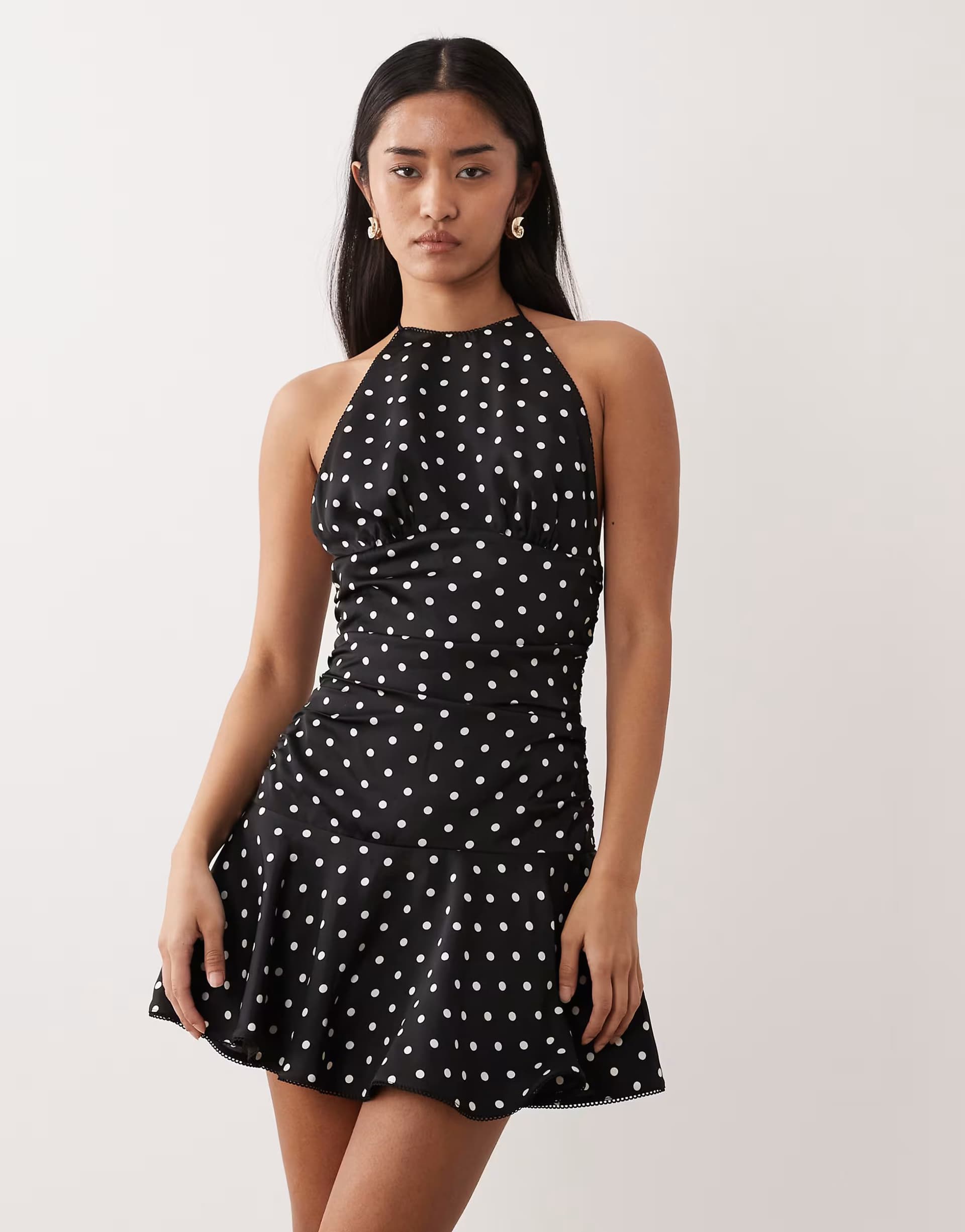 ASOS NIA Cahuenga halter neck polka dot dress in black
