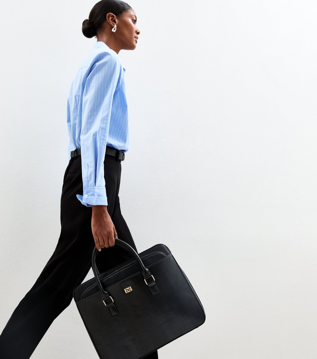 New Look Black Leather-Look Laptop Tote Bag Vegan New Look - 2