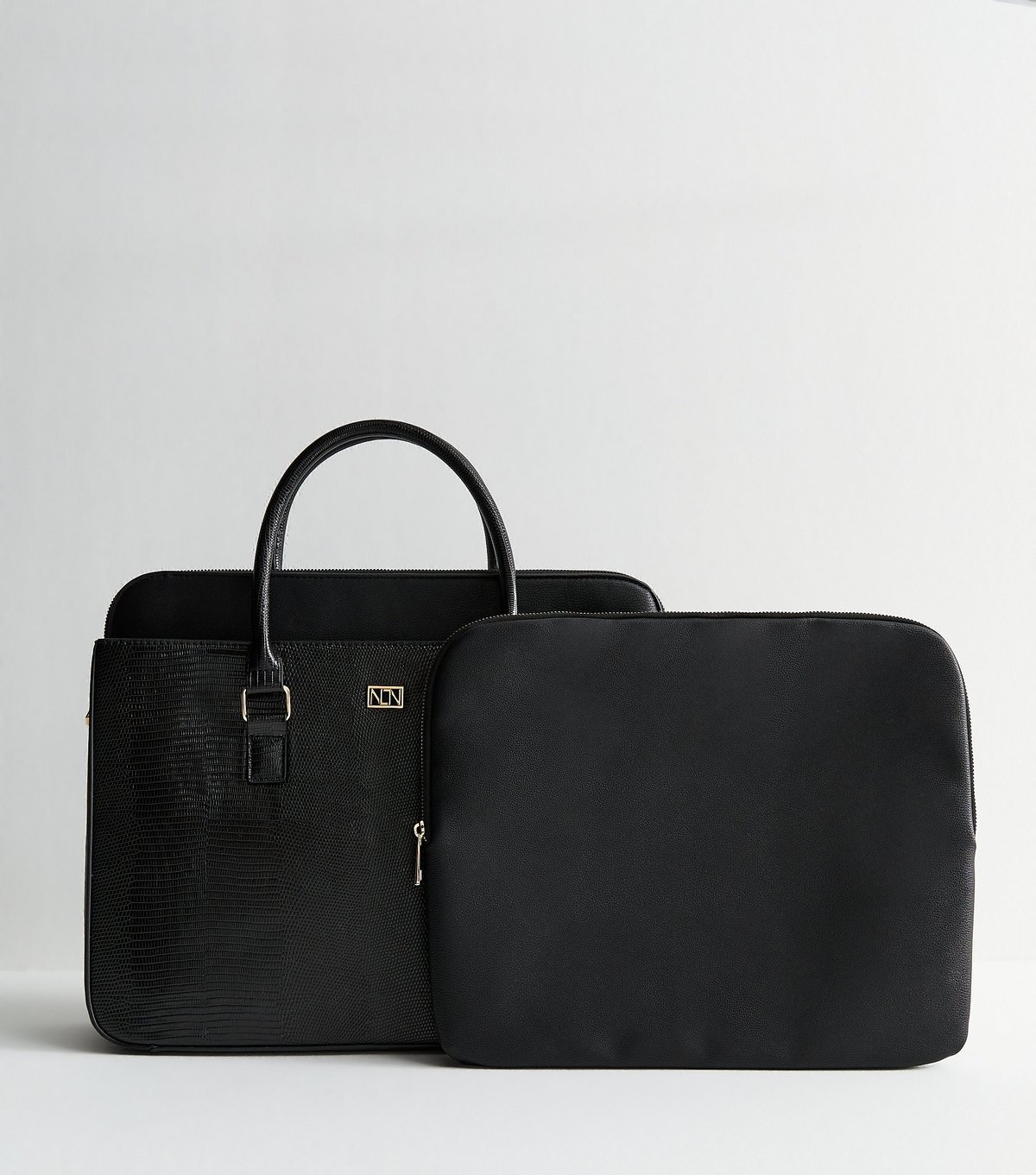 New Look Black Leather-Look Laptop Tote Bag Vegan New Look - 4