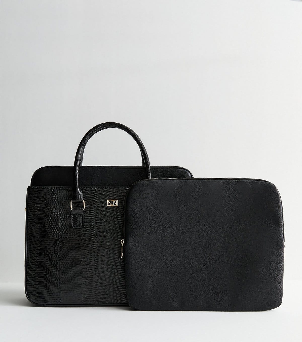 New Look Black Leather-Look Laptop Tote Bag Vegan New Look - 4